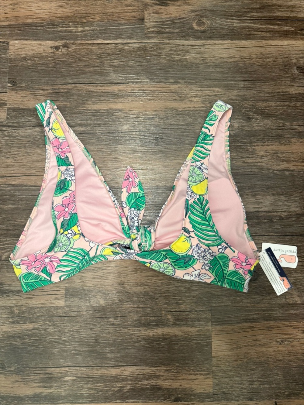 Vineyard Vines Pink Cloud Painted Palm Bikini Top - Picture 2 of 5